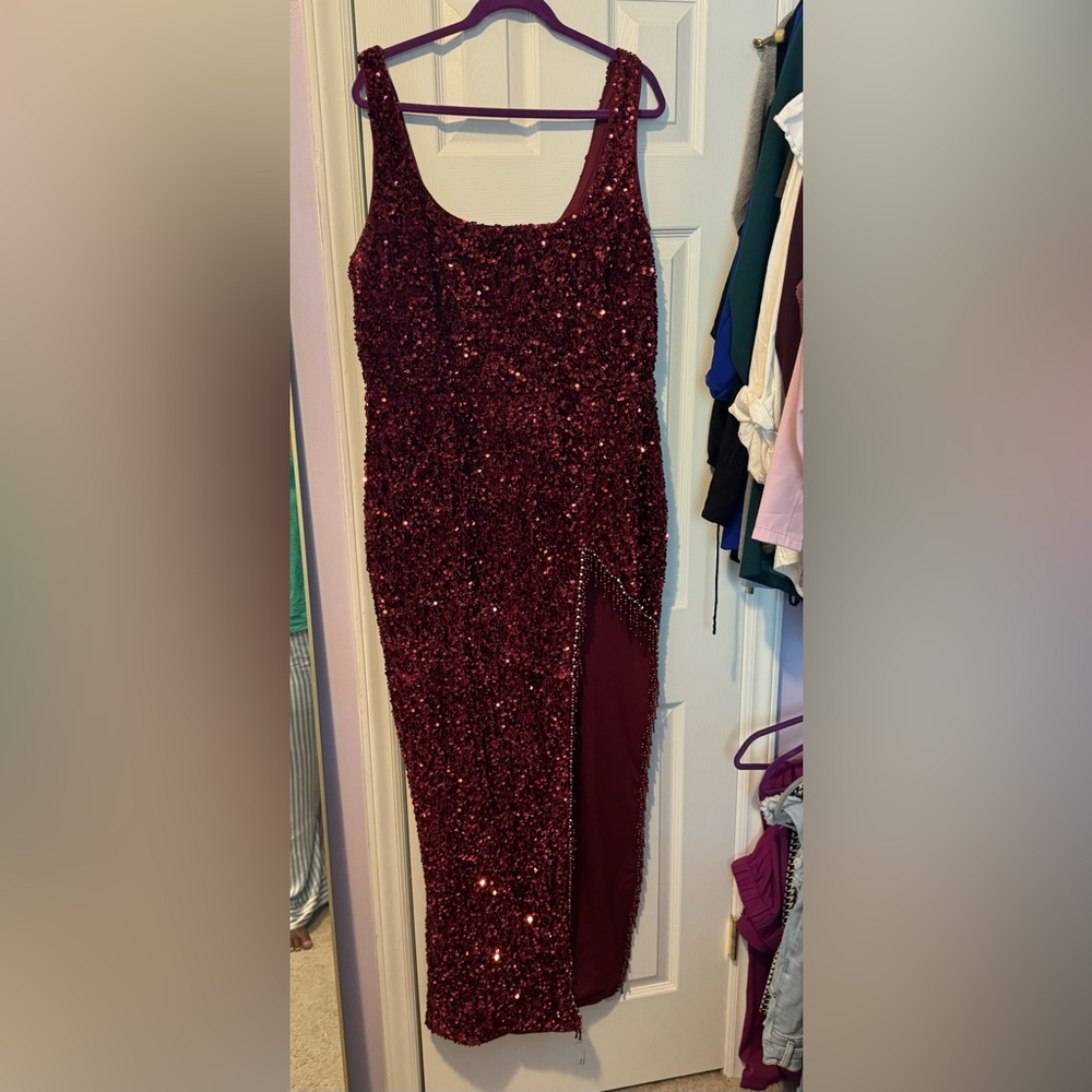 Fashion Nova Burgundy Sequin Maxi Dress